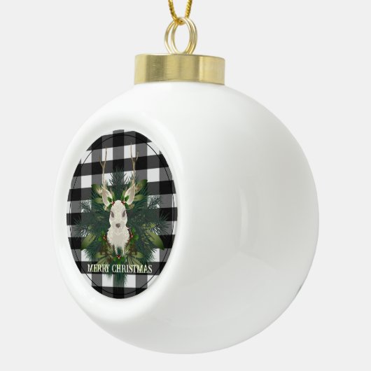 Buffalo Plaid Feestelijke Rendieren Kerstmis Keramische Bal Ornament (Rechts)