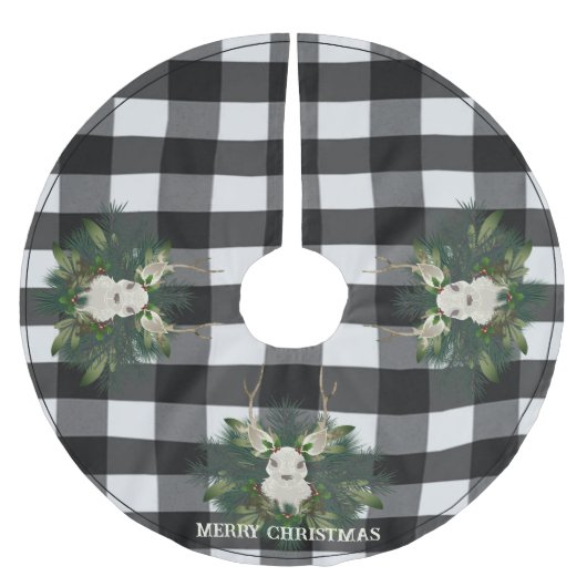 Buffalo Plaid Feestelijke Rendieren Kerstmis Kerstboom Rok (Voorkant)
