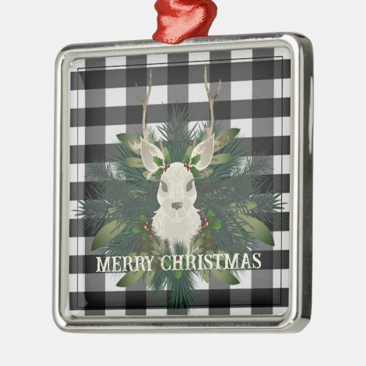 Buffalo Plaid Feestelijke Rendieren Kerstmis Metalen Ornament (Links)
