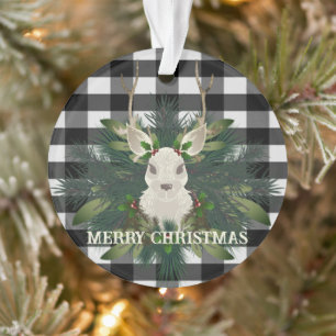 Buffalo Plaid Feestelijke Rendieren Kerstmis Ornament