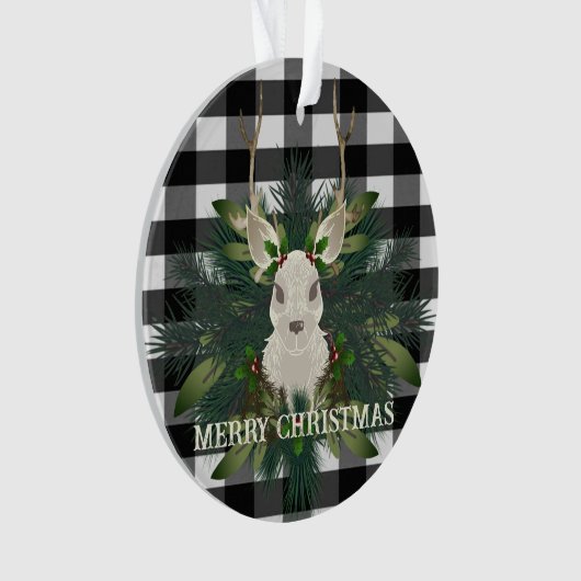 Buffalo Plaid Feestelijke Rendieren Kerstmis Ornament (voorkant)