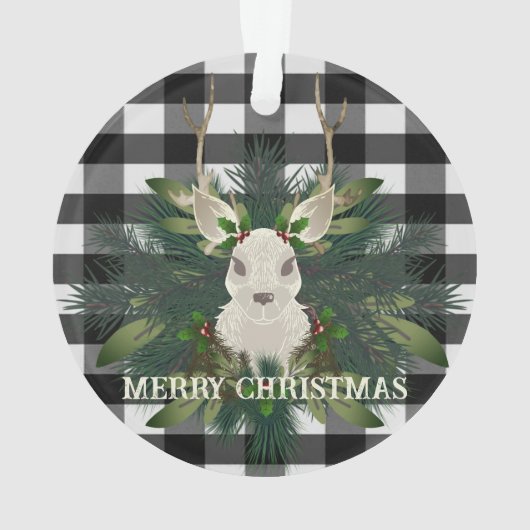 Buffalo Plaid Feestelijke Rendieren Kerstmis Ornament (achterkant)