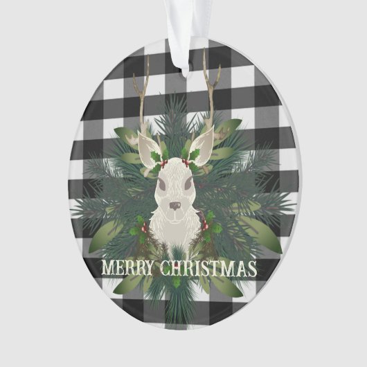 Buffalo Plaid Feestelijke Rendieren Kerstmis Ornament (voorkant)