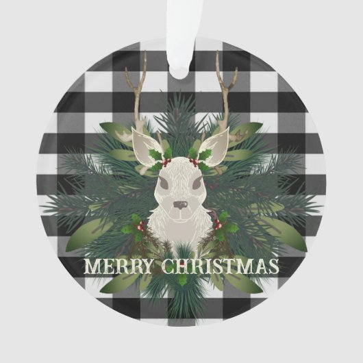 Buffalo Plaid Feestelijke Rendieren Kerstmis Ornament (voorkant)