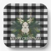 Buffalo Plaid Feestelijke Rendieren Kerstmis Papieren Bordje (Voorkant)