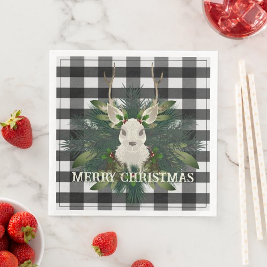 Buffalo Plaid Feestelijke Rendieren Kerstmis Servet (Insitu)