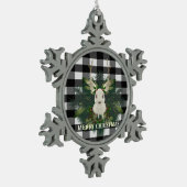 Buffalo Plaid Feestelijke Rendieren Kerstmis Tin Sneeuwvlok Ornament (Links)