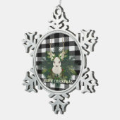 Buffalo Plaid Feestelijke Rendieren Kerstmis Tin Sneeuwvlok Ornament (Rechts)