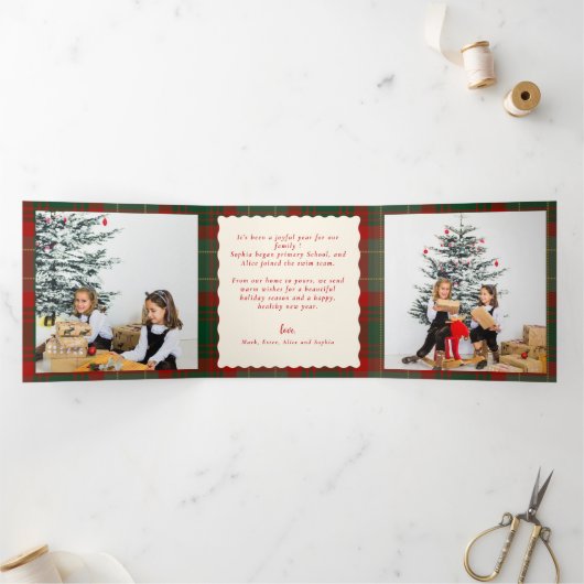 Buffalo Plaid Festive Photos Christmas   Drieluik Wenskaart (Binnen)