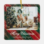  Buffalo Plaid Foto Kerst Keramisch Ornament (Voorkant)