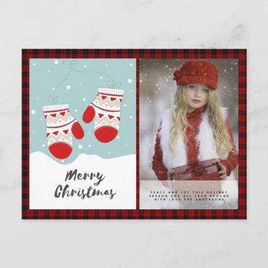 Buffalo Plaid Foto Kerstmis Nieuwjaar Folk Art 2 Briefkaart (Voorkant)