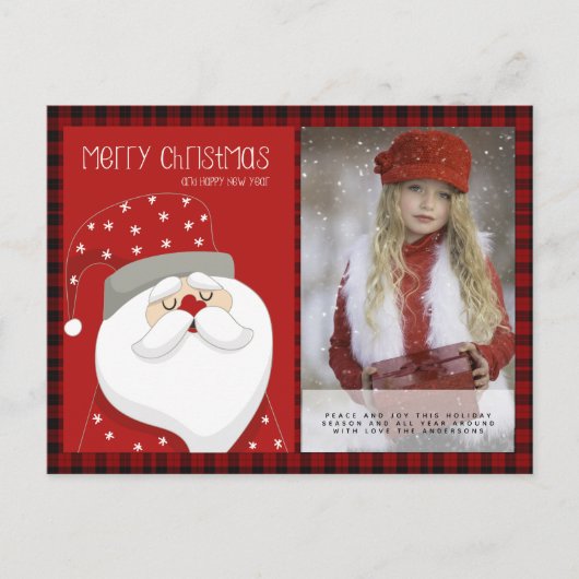 Buffalo Plaid Foto Kerstmis Nieuwjaar Folk Art Ker Briefkaart (Voorkant)