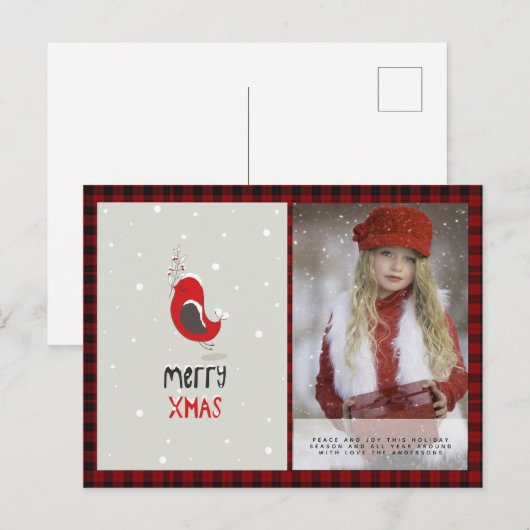 Buffalo Plaid Foto Kerstmis Nieuwjaar Folkart Rode Briefkaart (Voorkant / Achterkant)