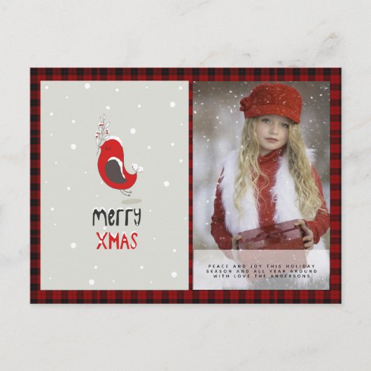 Buffalo Plaid Foto Kerstmis Nieuwjaar Folkart Rode Briefkaart (Voorkant)