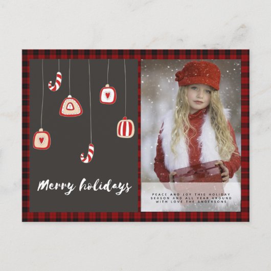 Buffalo Plaid Foto Kerstmis Nieuwjaar Volks Kunst  Briefkaart (Voorkant)