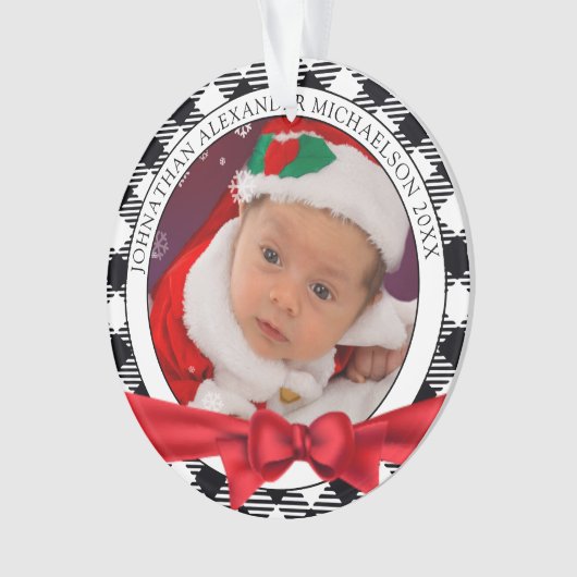 Buffalo Plaid Foto Kerstmis Ornament (voorkant)