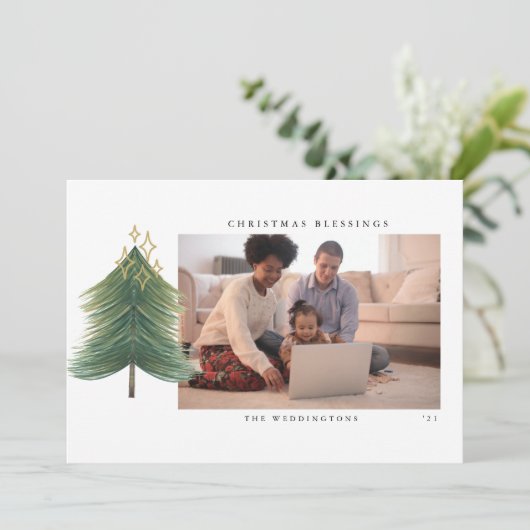 Buffalo Plaid Foto Kerstvakantie Kaart (Staand voorkant)