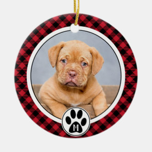 Buffalo Plaid Foto Monogram Geschenk Kerstmis Keramisch Ornament