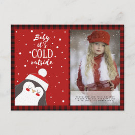Buffalo Plaid Foto Xmas Nieuwjaar Folk Art Penguin Briefkaart