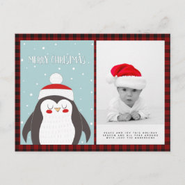 Buffalo Plaid Foto Xmas Nieuwjaar Folkart Penguin Briefkaart