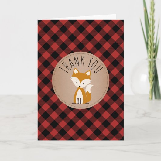 Buffalo Plaid Fox Baby shower Dank u Bedankkaart (Voorkant)