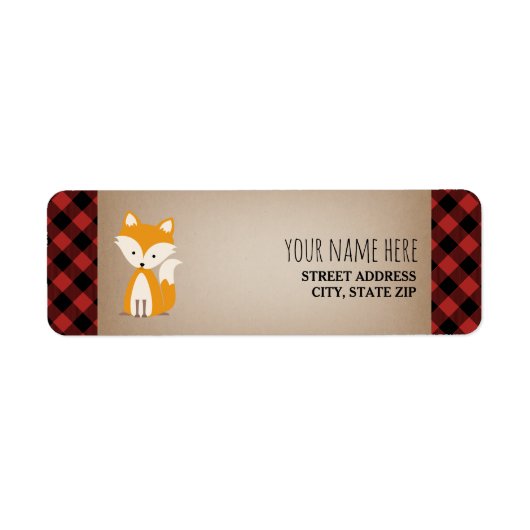 Buffalo Plaid Fox Baby shower Etiket (Voorkant)