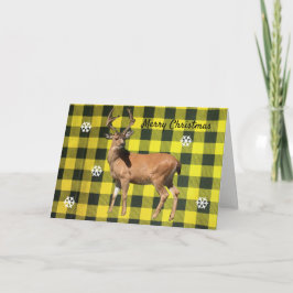 Buffalo Plaid Gele Bosherten Kerstkaart Feestdagen Kaart