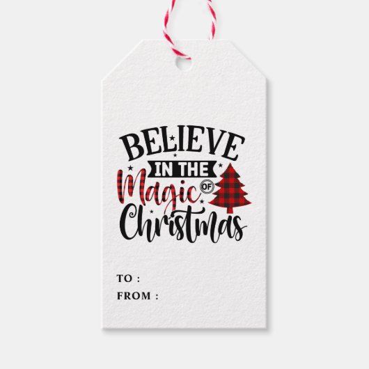 Buffalo Plaid Geloof in de magie van Kerstmis Cadeaulabel (Voorkant)