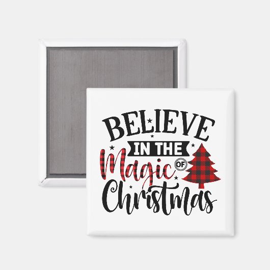 Buffalo Plaid Geloof in de magie van Kerstmis Magneet (Voorkant / Achterkant)
