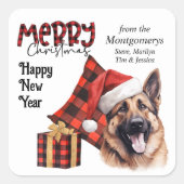 Buffalo Plaid German Shepherd Dog Christmas Vierkante Sticker (Voorkant)