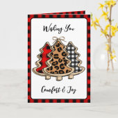 Buffalo Plaid, Gingham en Luipaardprint Kerst Kaart (Gele Bloem)