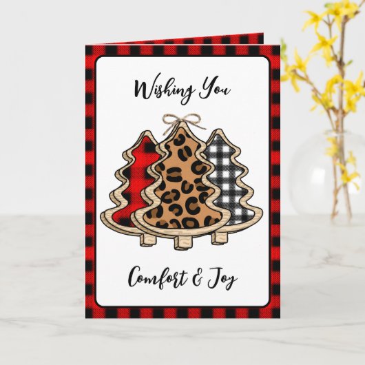 Buffalo Plaid, Gingham en Luipaardprint Kerstmis Kaart (Gele Bloem)
