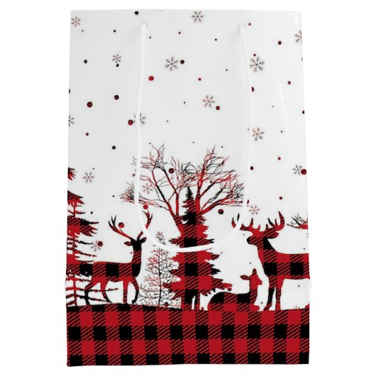 Buffalo Plaid Gingham Feestelijke Kerst Medium Cadeauzakje (Achterkant)