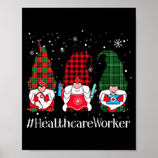 Buffalo Plaid Gnome Healthcare Worker Nurse Christ Poster (Voorkant)
