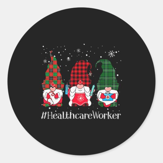 Buffalo Plaid Gnome Healthcare Worker Nurse Christ Ronde Sticker (Voorkant)