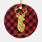 Buffalo Plaid Gold Deer Monogram Kerstmis Keramisch Ornament (Voorkant)