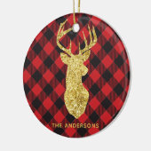 Buffalo Plaid Gold Deer Monogram Kerstmis Keramisch Ornament (Links)