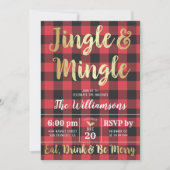 Buffalo Plaid & Gold Jingle & Mingle Vakantie Fees Kaart (Voorkant)