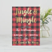 Buffalo Plaid & Gold Jingle & Mingle Vakantie Fees Kaart (Staand voorkant)