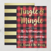 Buffalo Plaid & Gold Jingle & Mingle Vakantie Fees Kaart (Voorkant / Achterkant)