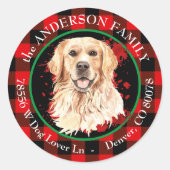 Buffalo Plaid Golden Retriever Hond Retouradres Ronde Sticker (Voorkant)