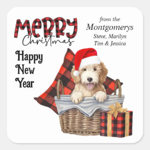 Buffalo Plaid Goldendoodle Puppy Kerstmis Vierkante Sticker