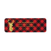 Buffalo Plaid Goud Herten Hoofd Vakantie Adres Lab Etiket (Voorkant)