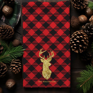 Buffalo Plaid Gouden Hert Kerstmis Theedoek