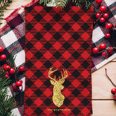 Buffalo Plaid Gouden Herten Kerstmis Theedoek