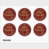 Buffalo Plaid Gouden Kalligrafie Vrolijk Kerstfees Ronde Sticker (Vel)