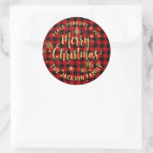 Buffalo Plaid Gouden Kalligrafie Vrolijk Kerstfees Ronde Sticker (Tas)