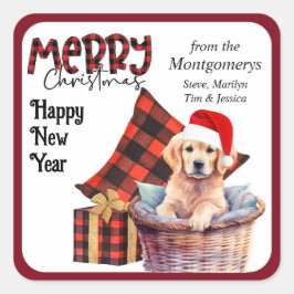 Buffalo Plaid Gouden Retriever Puppy Kerstmis Vierkante Sticker
