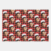 Buffalo Plaid & Grappig Gezicht Foto Kerstman Kers Inpakpapier Vel (Voorkant)