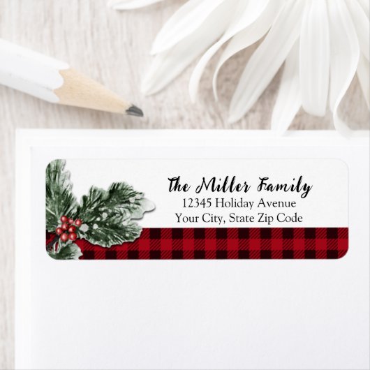 Buffalo plaid greenery vakantieadres etiket (Insitu)